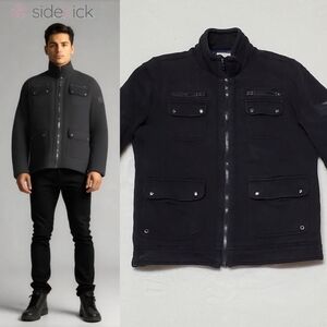 Diesel Washed Black Multi-Pocket Insulated Full-zip Jersey Cotton Utility Jacket